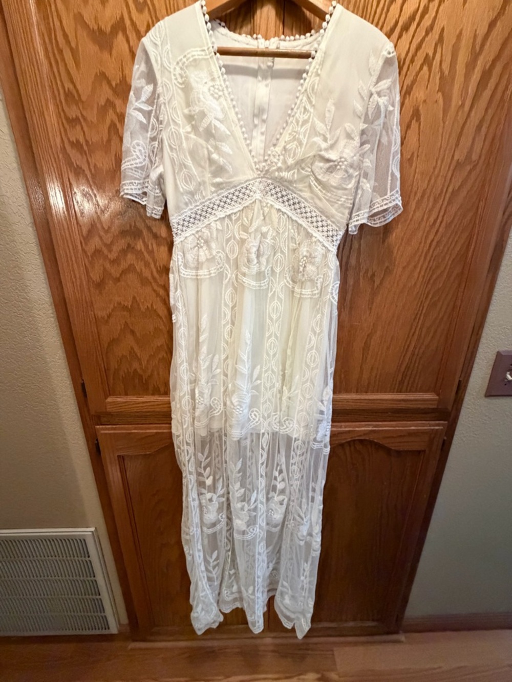 Ivory Embroidered Lace Maxi Dress